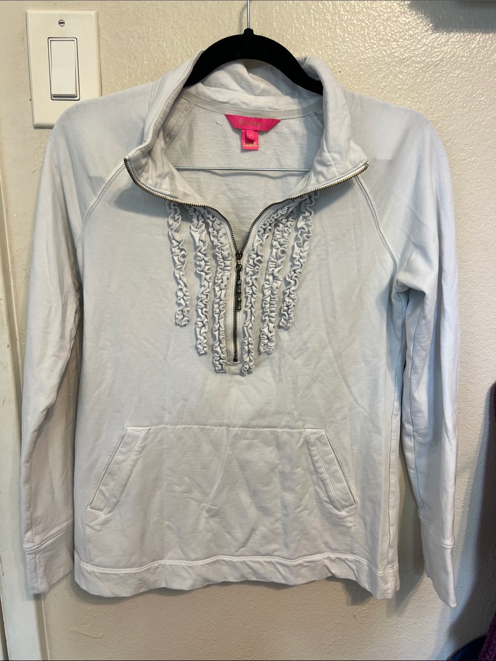 Lily Pulitzer Light Blue Ruffle-Trim Half-Zip Pullover Top